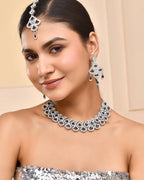 VOJ Silver-Plated Blue AD-Studded Elegent Jewellery Set