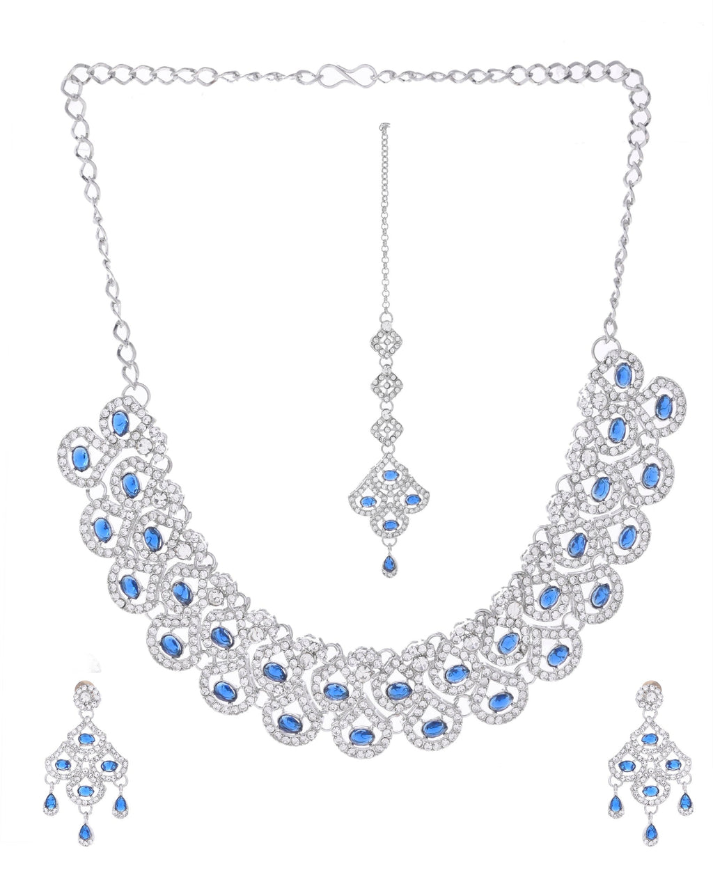 VOJ Silver-Plated Blue AD-Studded Elegent Jewellery Set