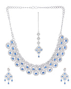 VOJ Silver-Plated Blue AD-Studded Elegent Jewellery Set