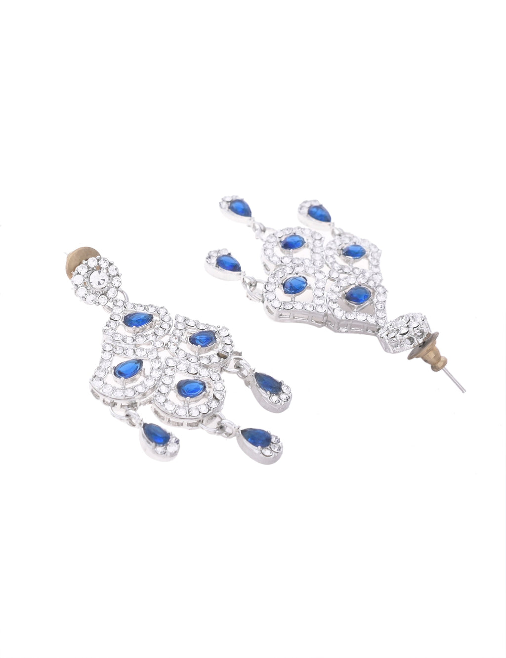 VOJ Silver-Plated Blue AD-Studded Elegent Jewellery Set