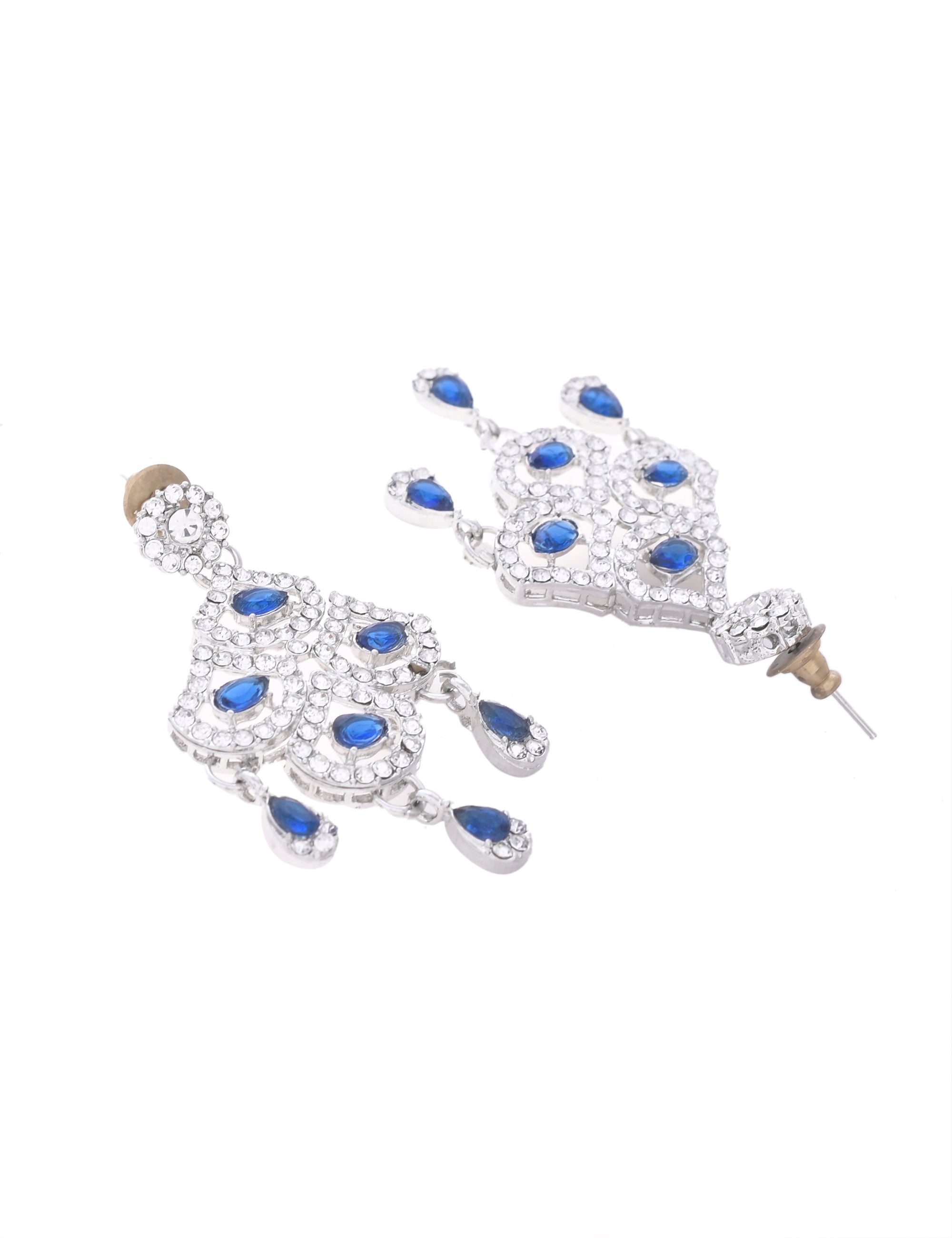 VOJ Silver-Plated Blue AD-Studded Elegent Jewellery Set