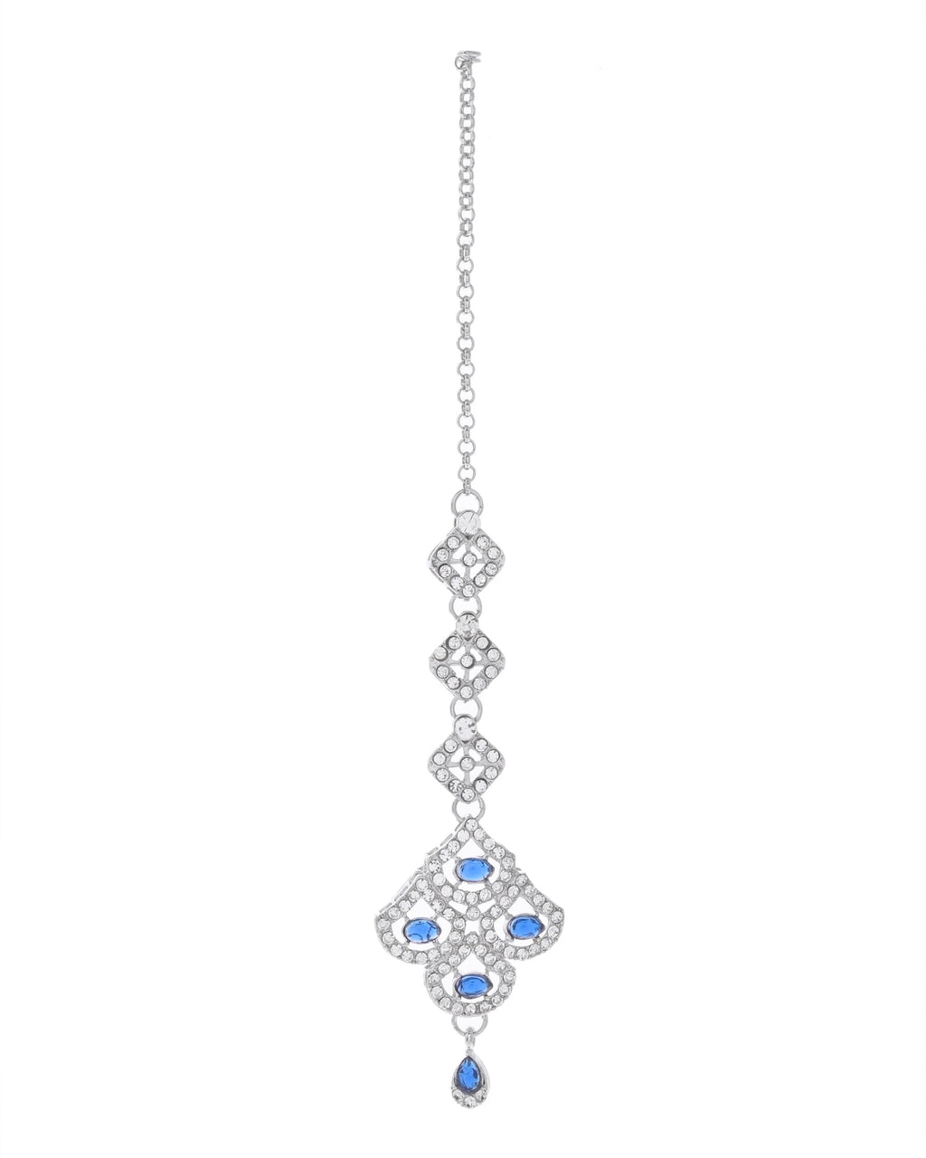VOJ Silver-Plated Blue AD-Studded Elegent Jewellery Set