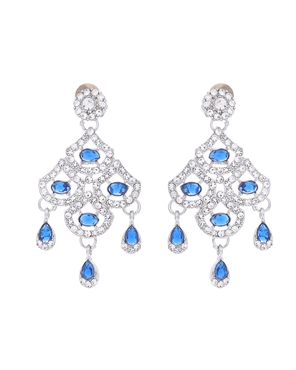 VOJ Silver-Plated Blue AD-Studded Elegent Jewellery Set