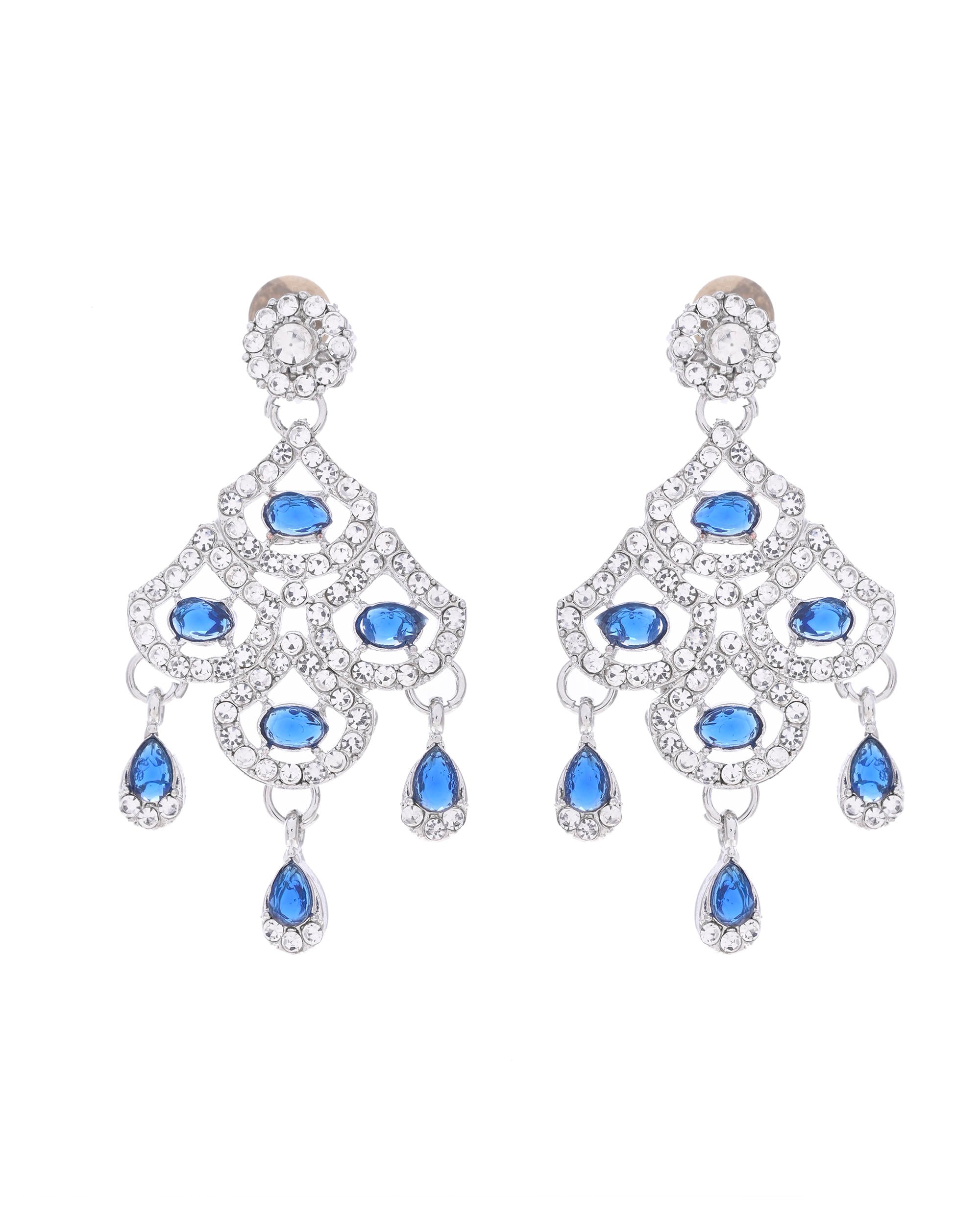 VOJ Silver-Plated Blue AD-Studded Elegent Jewellery Set