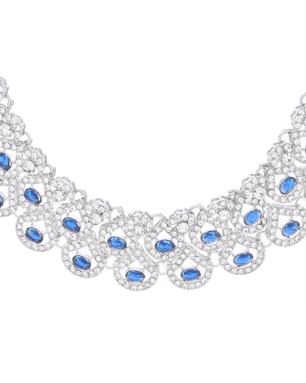 VOJ Silver-Plated Blue AD-Studded Elegent Jewellery Set