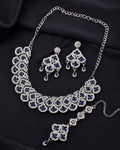 VOJ Silver-Plated Blue AD-Studded Elegent Jewellery Set