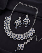VOJ Silver-Plated Blue AD-Studded Elegent Jewellery Set