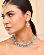 VOJ Silver-Plated AD-Studded Handcrafted Jewellery Set