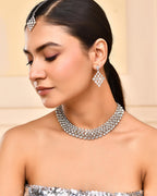 VOJ Silver-Plated AD-Studded Handcrafted Jewellery Set