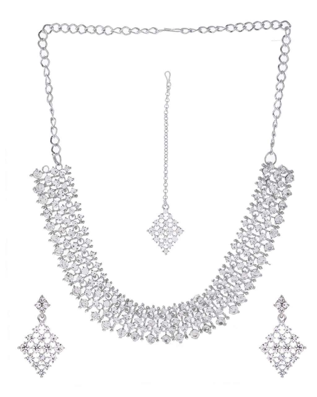 VOJ Silver-Plated AD-Studded Handcrafted Jewellery Set