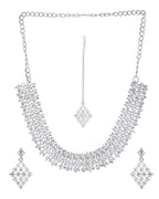 VOJ Silver-Plated AD-Studded Handcrafted Jewellery Set