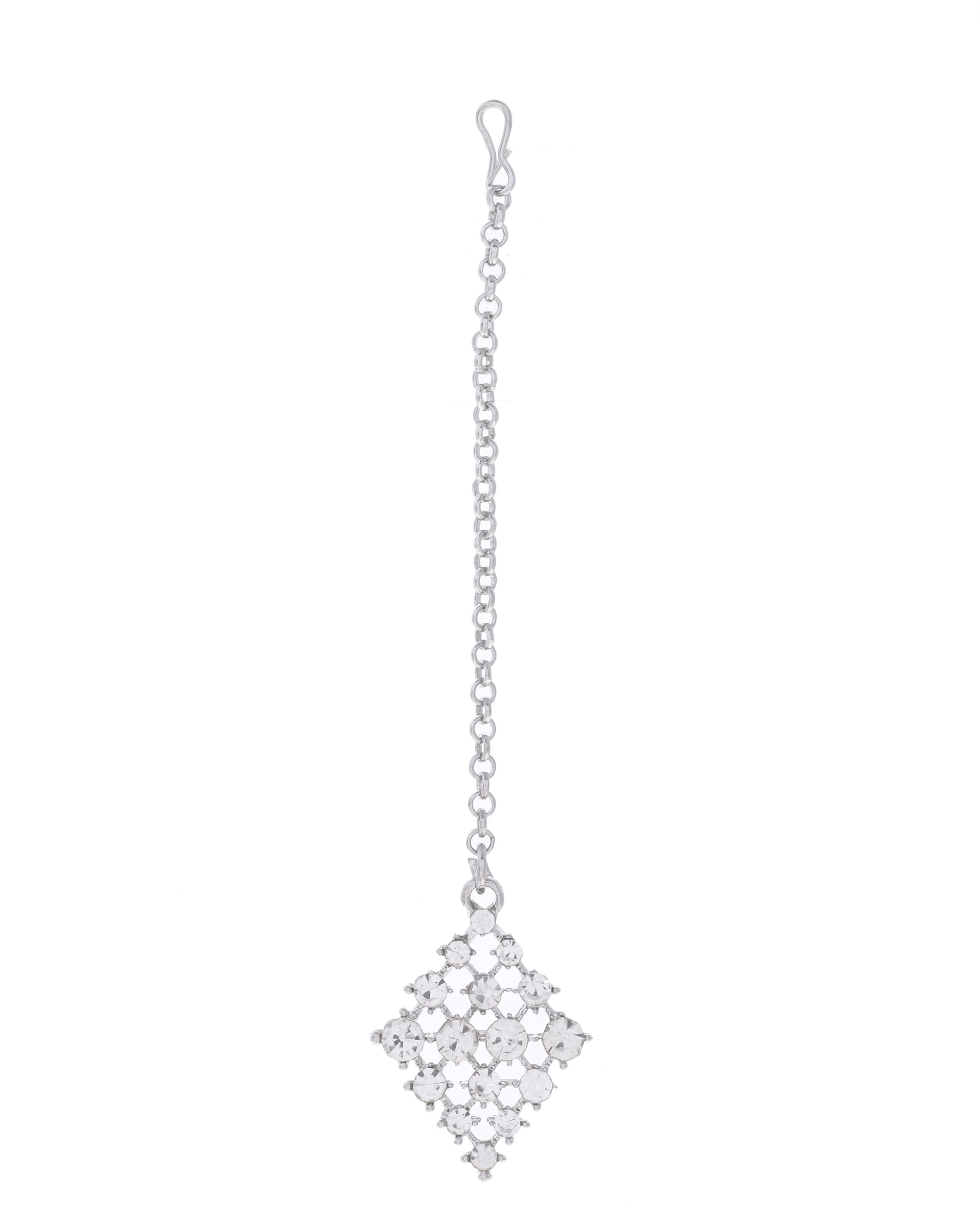 VOJ Silver-Plated AD-Studded Handcrafted Jewellery Set