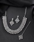 VOJ Silver-Plated AD-Studded Handcrafted Jewellery Set