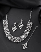 VOJ Silver-Plated AD-Studded Handcrafted Jewellery Set