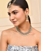 VOJ Gold-Polished White Beats Stuuded Handcrafted Jewellery Set
