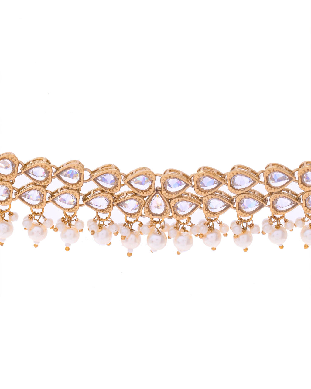 VOJ Gold-Polished White Beats Stuuded Handcrafted Jewellery Set