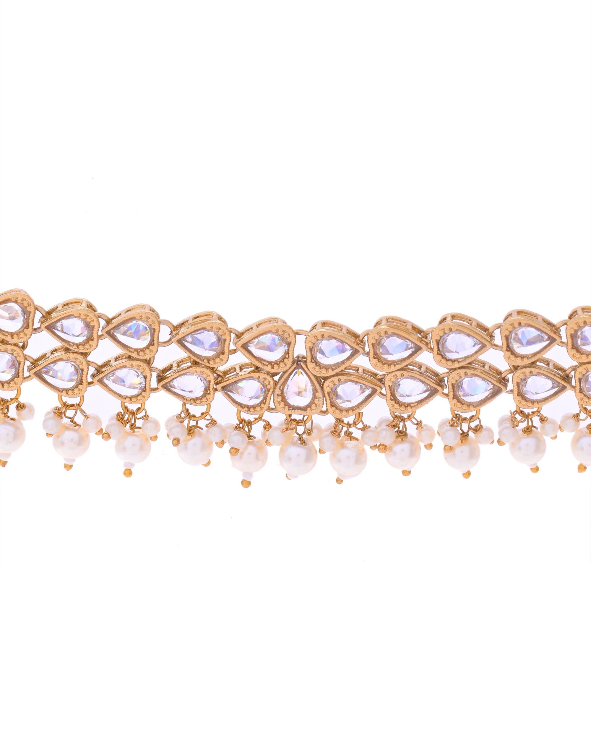 VOJ Gold-Polished White Beats Stuuded Handcrafted Jewellery Set