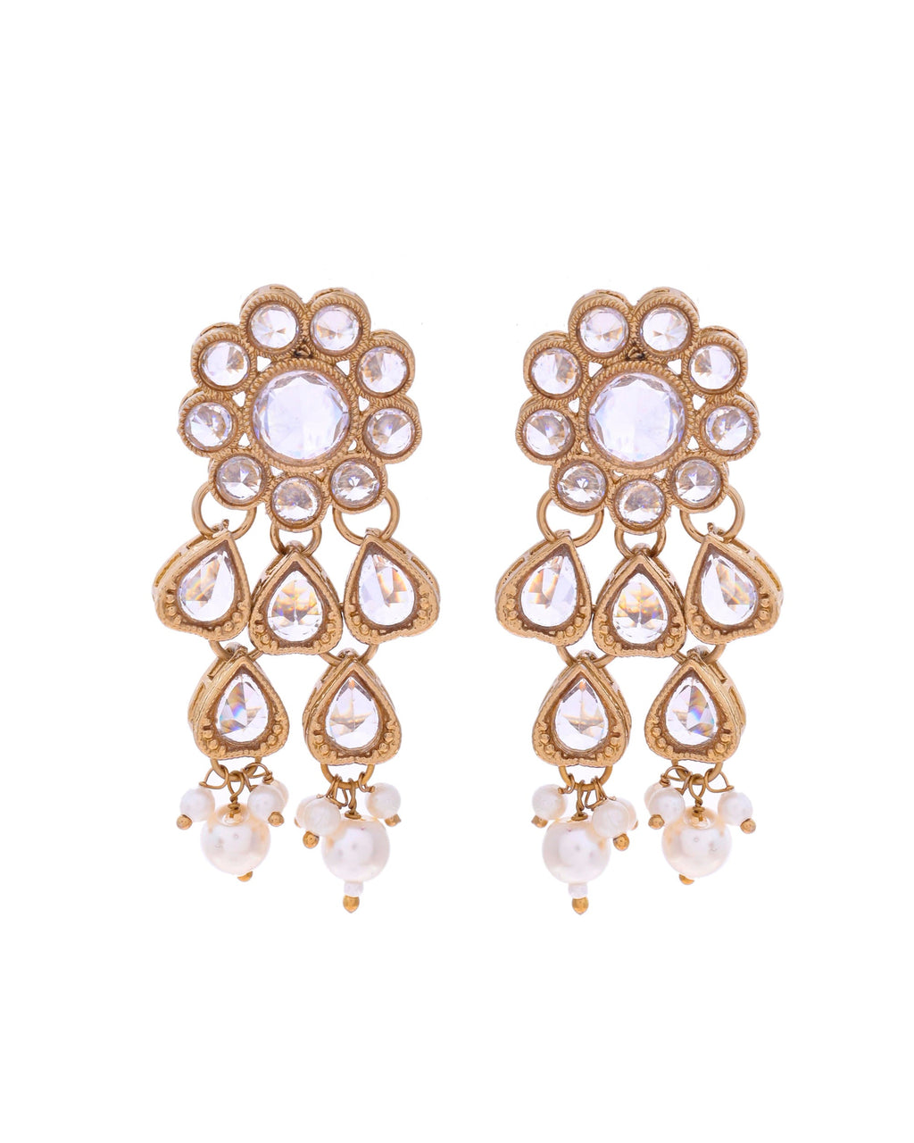 VOJ Gold-Polished White Beats Stuuded Handcrafted Jewellery Set
