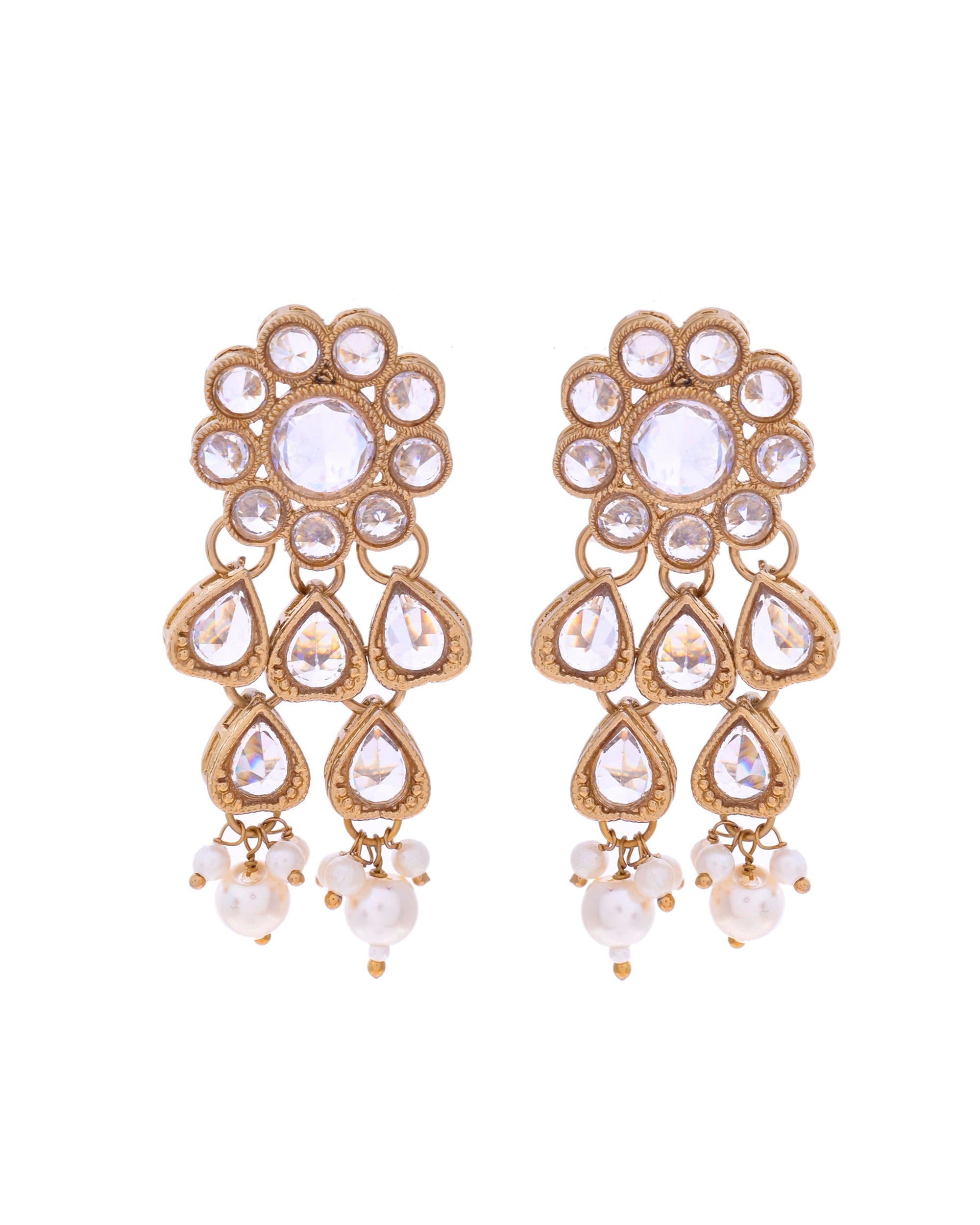 VOJ Gold-Polished White Beats Stuuded Handcrafted Jewellery Set