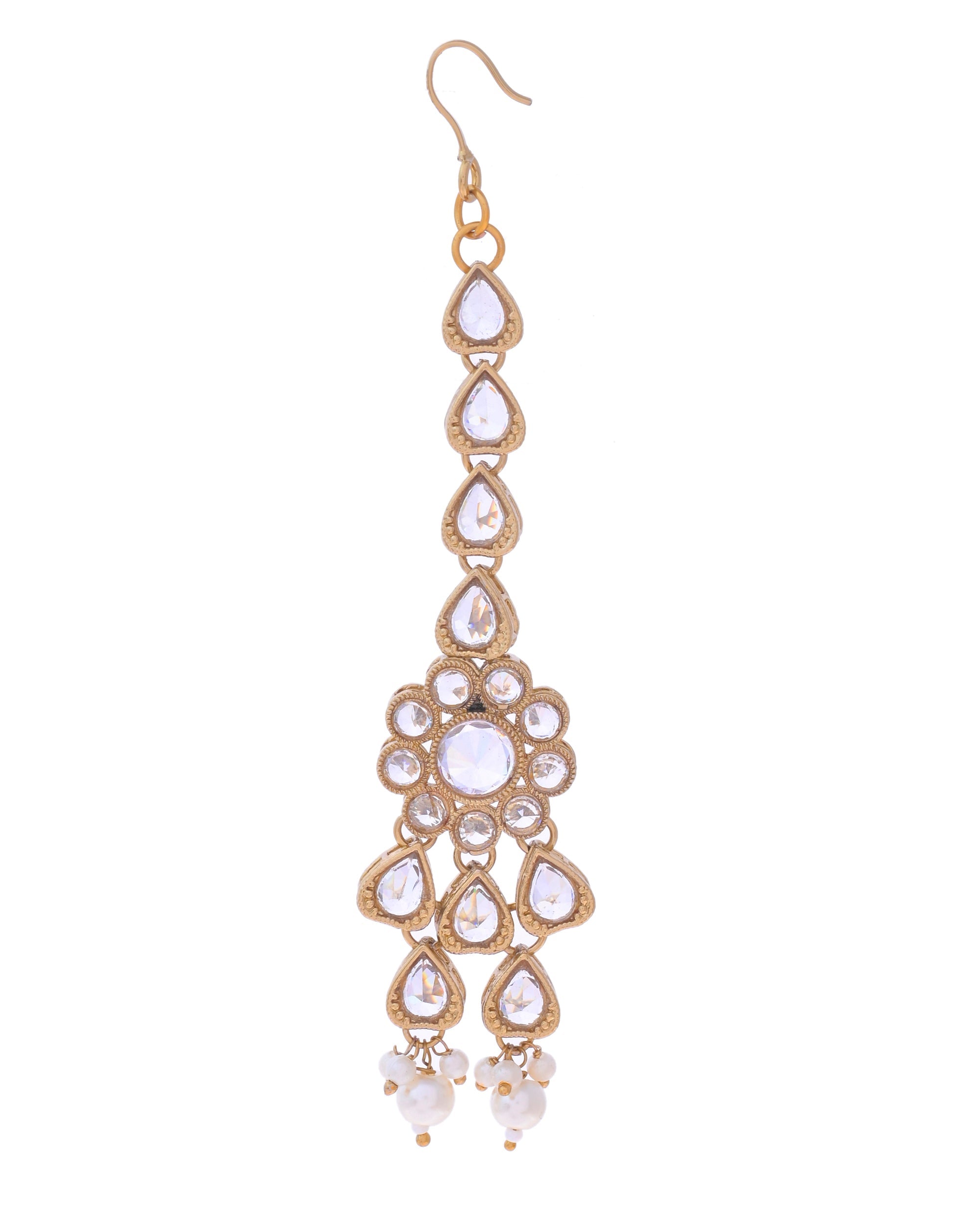 VOJ Gold-Polished White Beats Stuuded Handcrafted Jewellery Set
