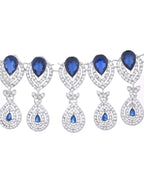 VOJ Silver-Plated Blue AD-Studded Tear Drop Shape Jewellery Set