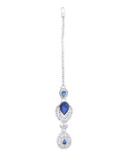 VOJ Silver-Plated Blue AD-Studded Tear Drop Shape Jewellery Set