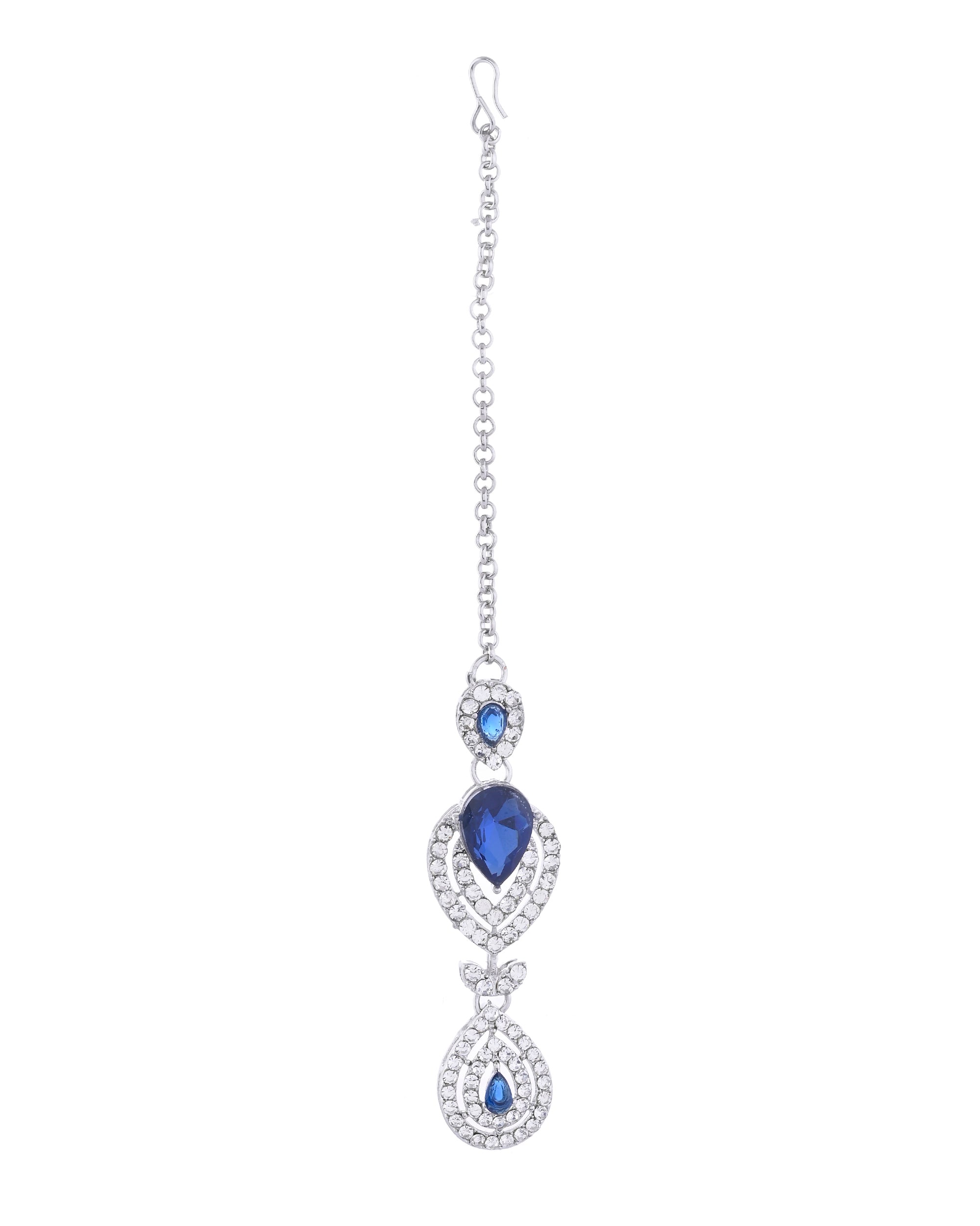 VOJ Silver-Plated Blue AD-Studded Tear Drop Shape Jewellery Set