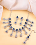 VOJ Silver-Plated Blue AD-Studded Tear Drop Shape Jewellery Set