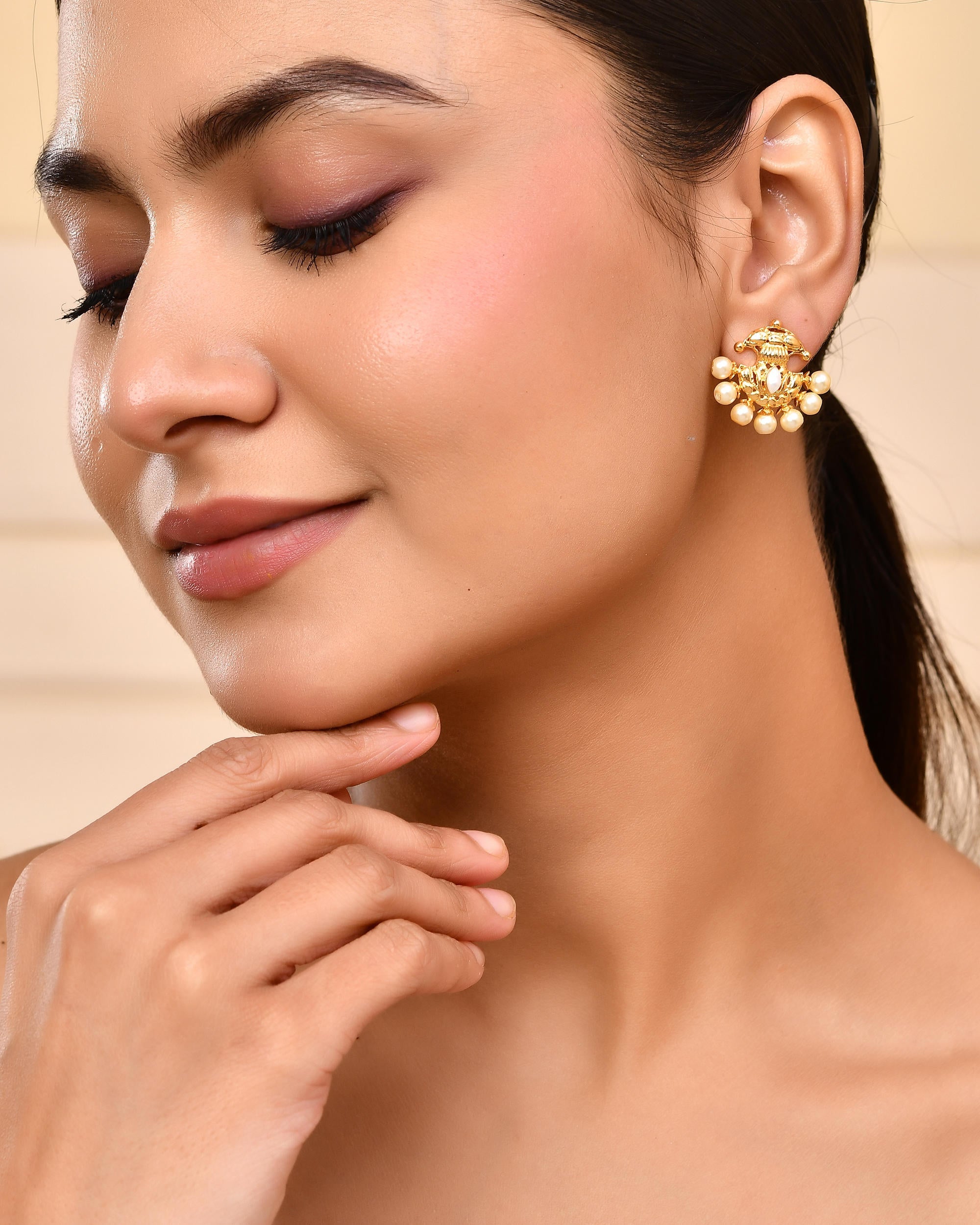 VOJ Gold-Polished Classic Pearl Studded Anti Tarnish Earrings - Distacart