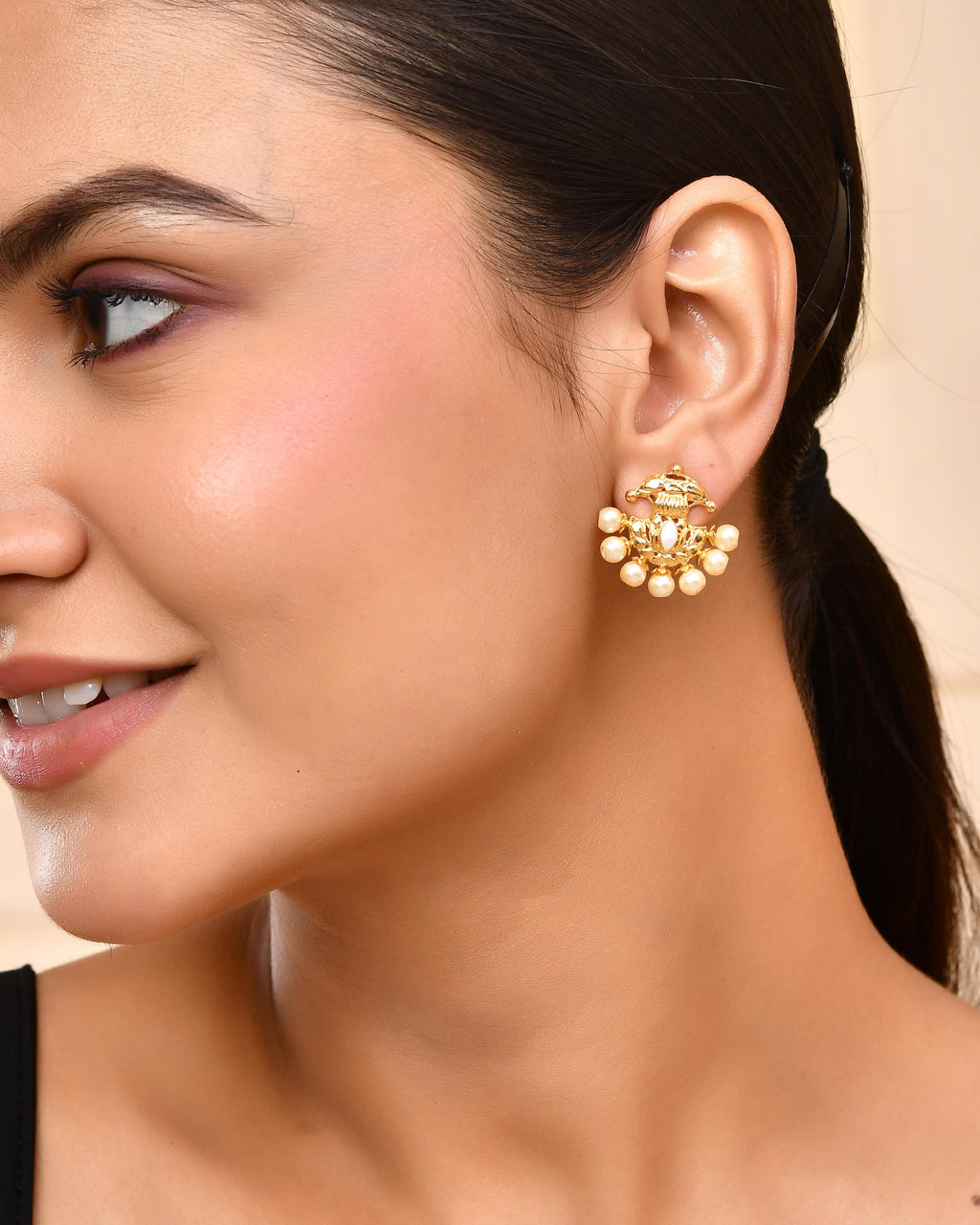 VOJ Gold-Polished Classic Pearl Studded Anti Tarnish Earrings - Distacart