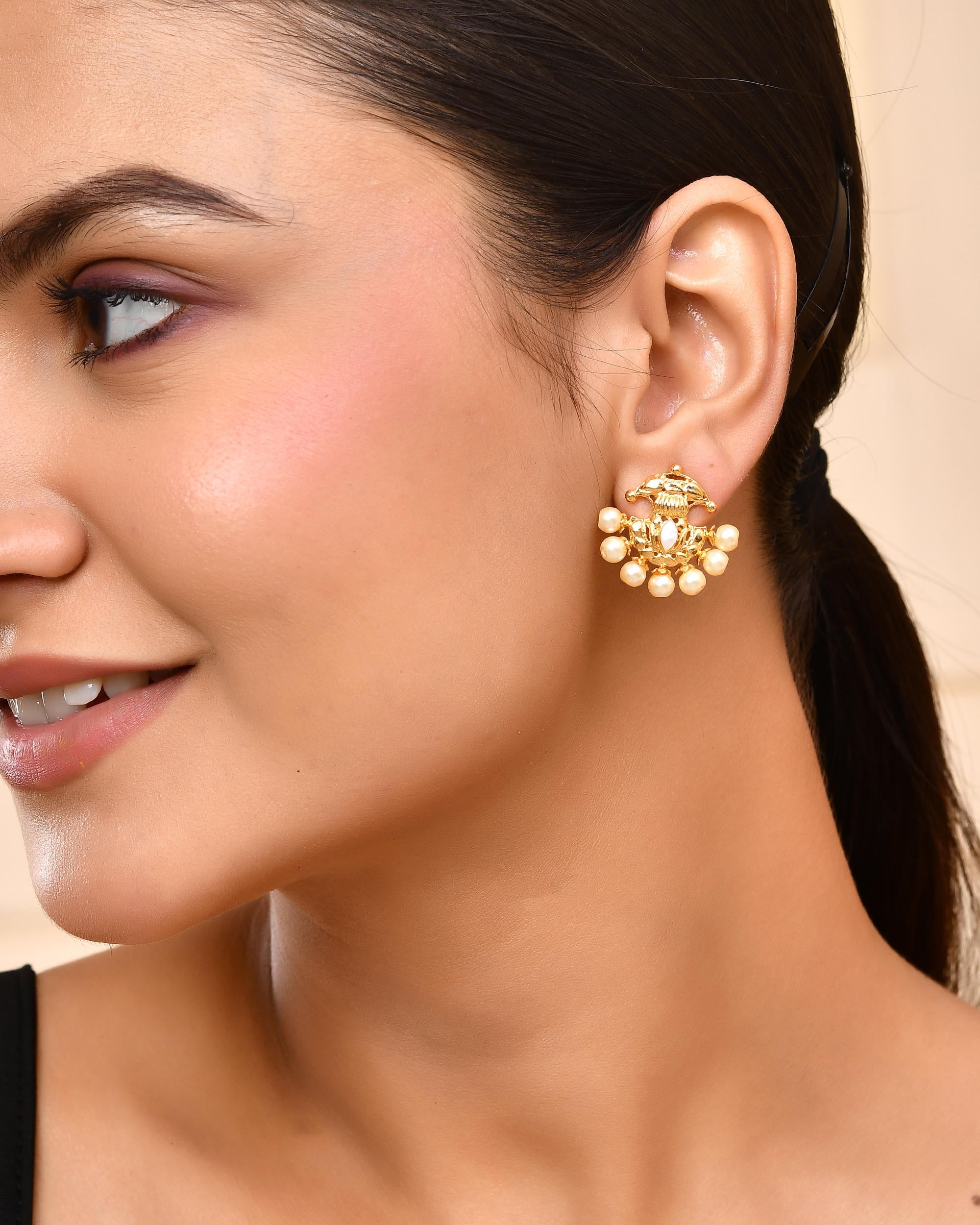 VOJ Gold-Polished Classic Pearl Studded Anti Tarnish Earrings - Distacart