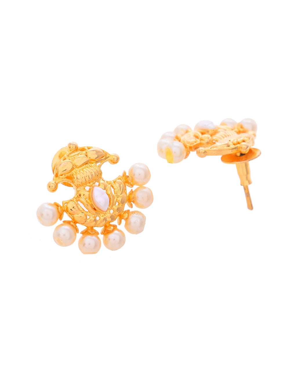 VOJ Gold-Polished Classic Pearl Studded Anti Tarnish Earrings - Distacart