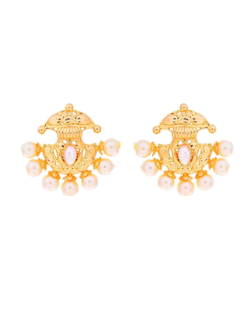 VOJ Gold-Polished Classic Pearl Studded Anti Tarnish Earrings - Distacart