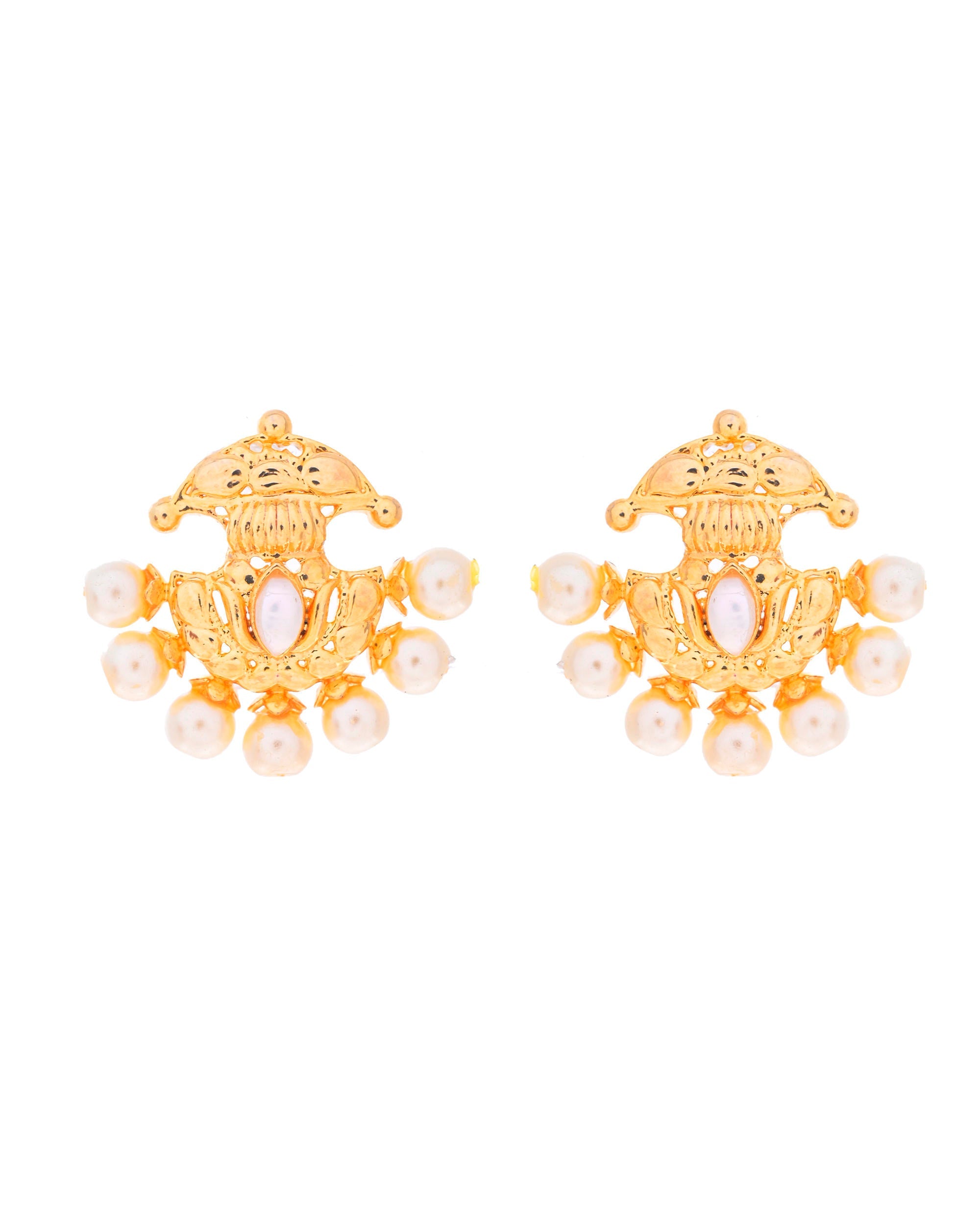 VOJ Gold-Polished Classic Pearl Studded Anti Tarnish Earrings - Distacart