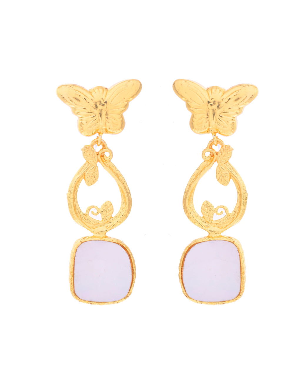 VOJ Gold-Polished Stone Studded Designer Anti Tarnish Earrings - Distacart