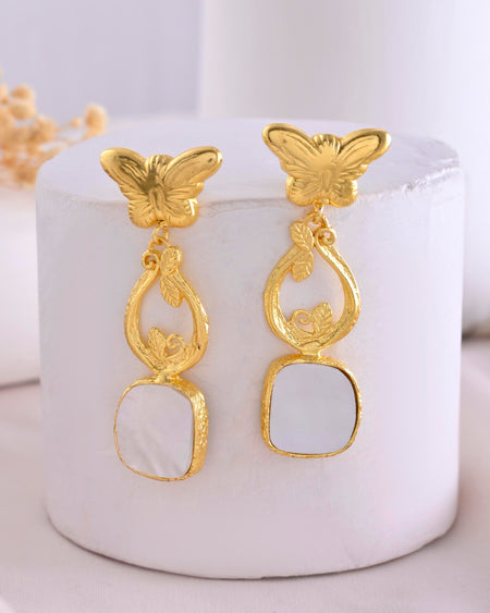 VOJ Gold-Polished Stone Studded Designer Anti Tarnish Earrings