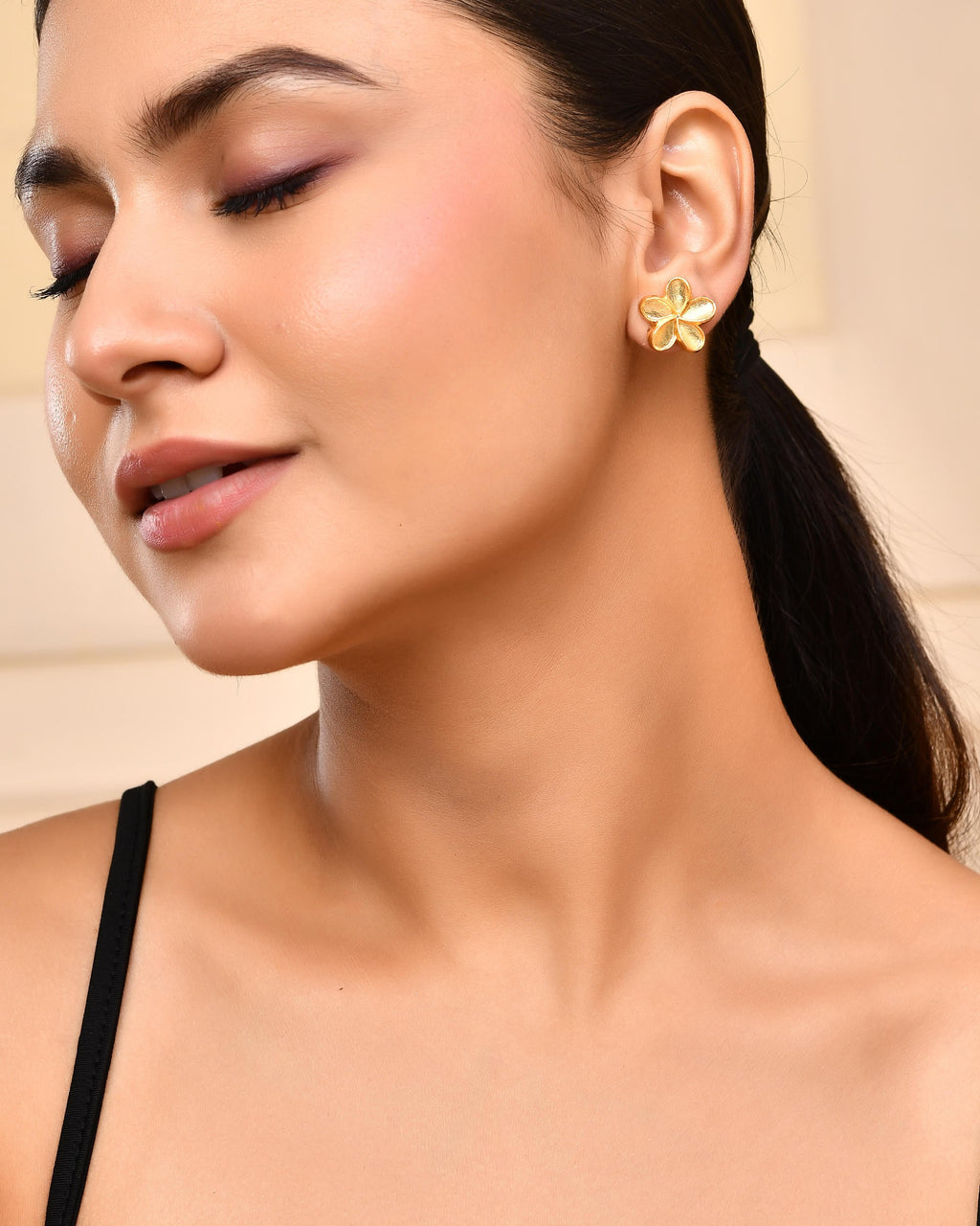 VOJ Gold-Polished Flower Shape Anti Tarnish Studs Earrings - Distacart