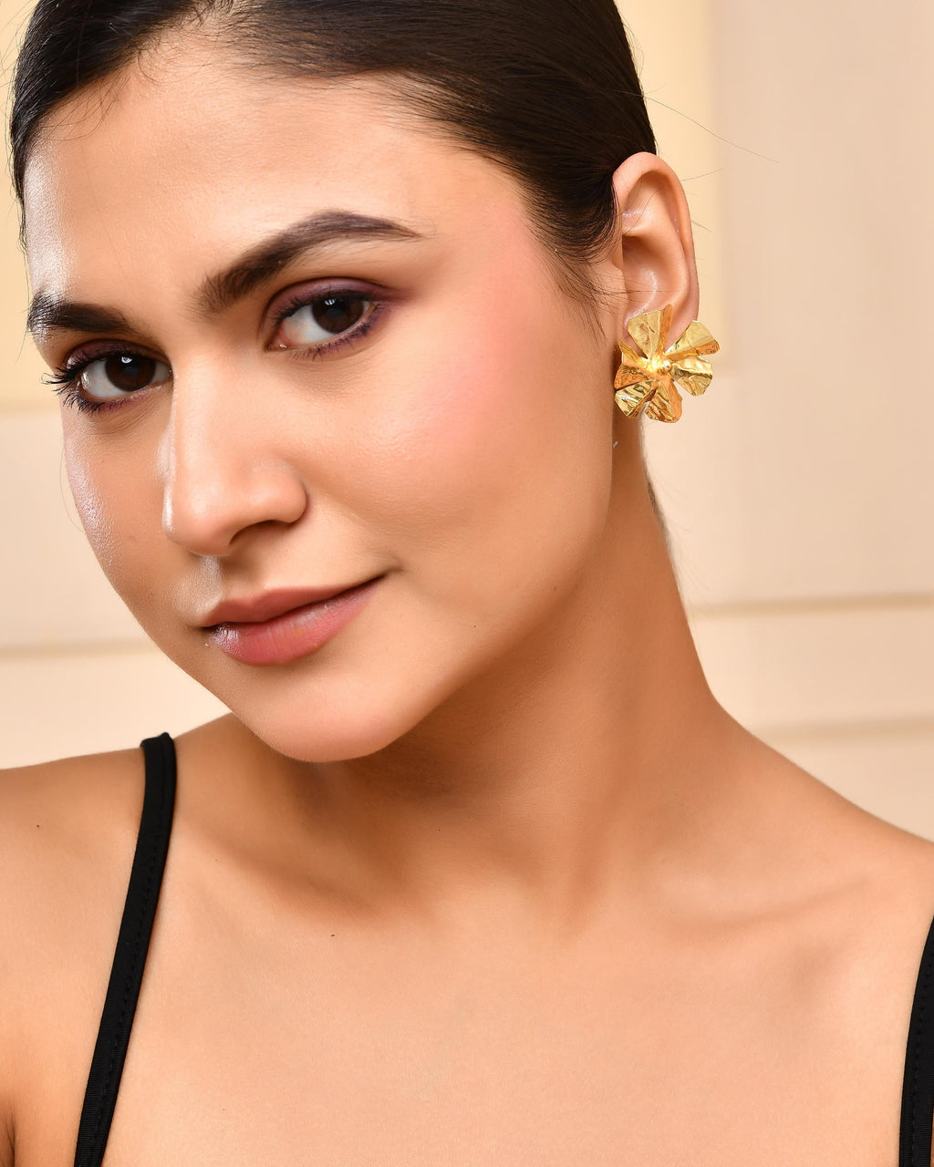 VOJ Gold-Toned Floral Studs Earrings - Distacart
