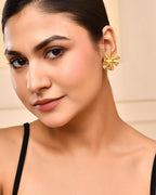 VOJ Gold-Toned Floral Studs Earrings - Distacart