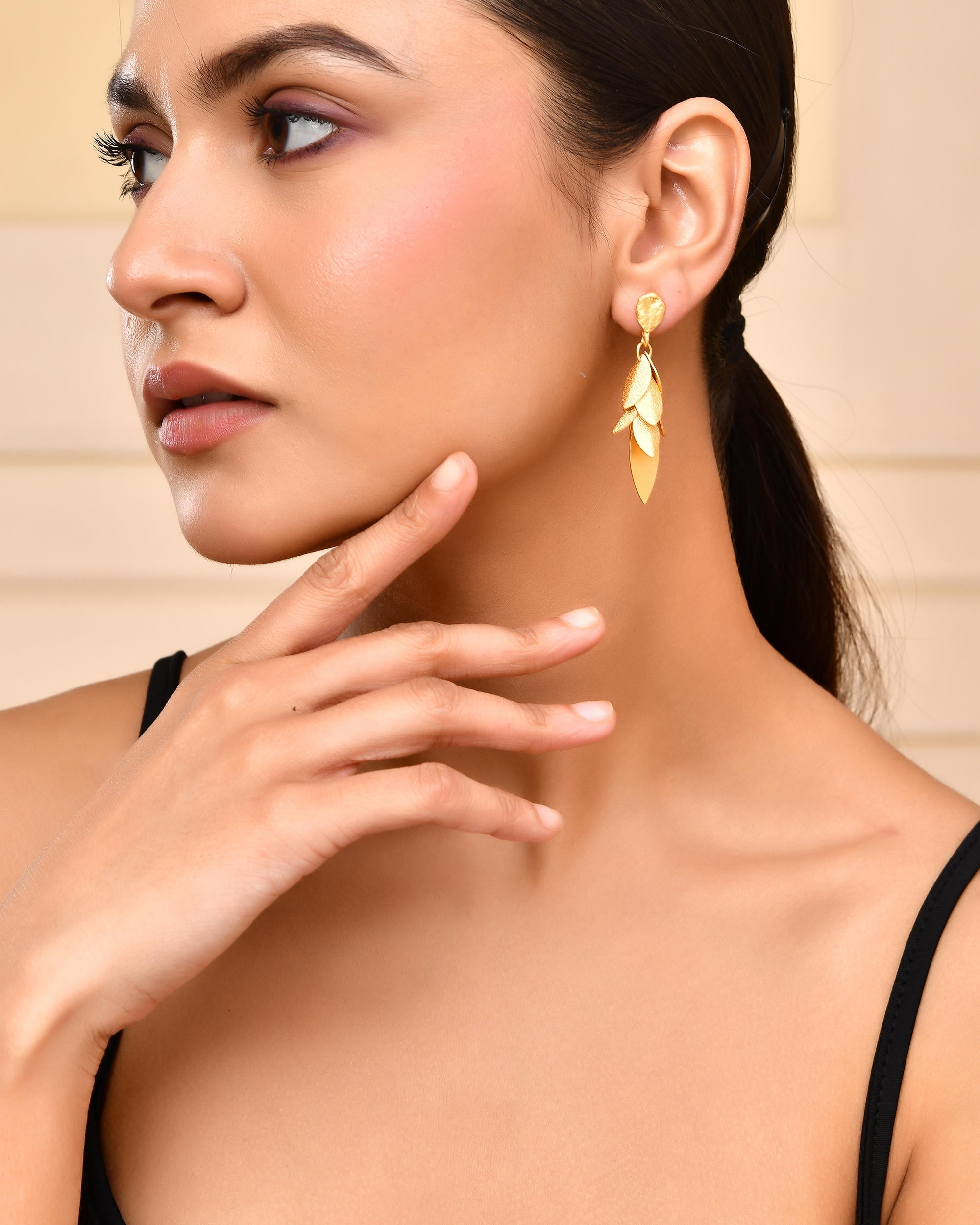VOJ Gold-Toned Anti Tarnish Leafs Drop Earrings - Distacart