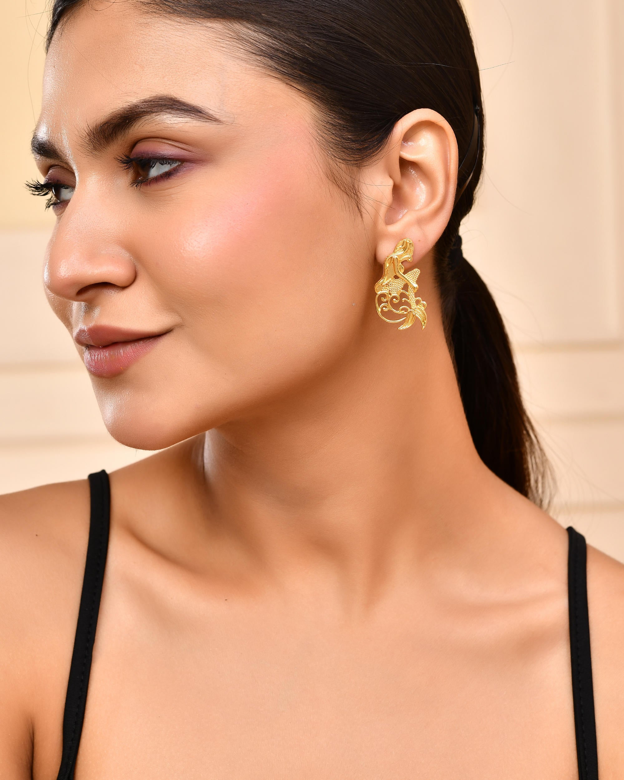 VOJ Gold-Toned Marmaid Shape Anti Tarnish Earrings - Distacart