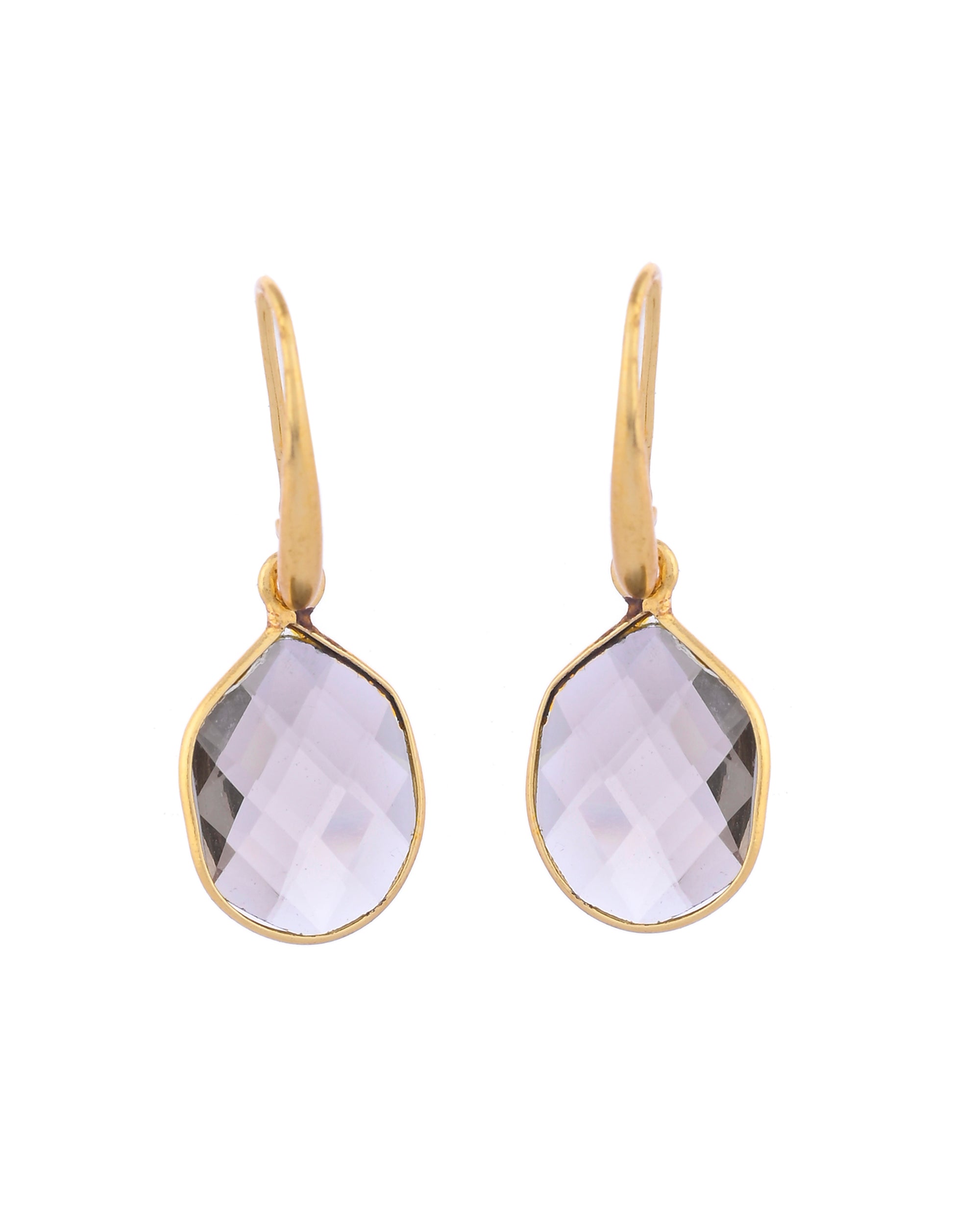VOJ Gold-Polished Classic Stone Studded Drop Earrings - Distacart