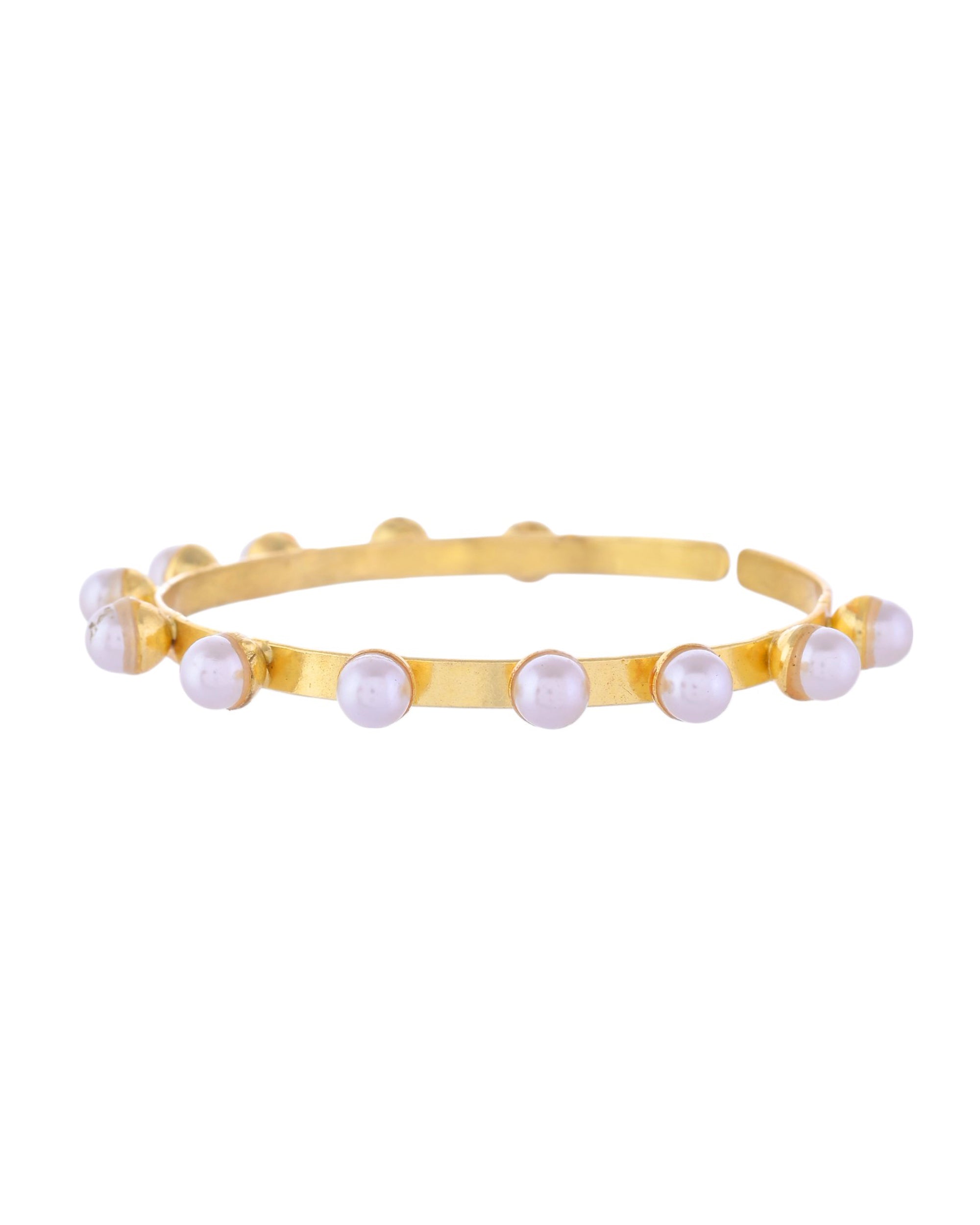 VOJ Gold-Polished Pearl Studded Kada Barcelet - Distacart