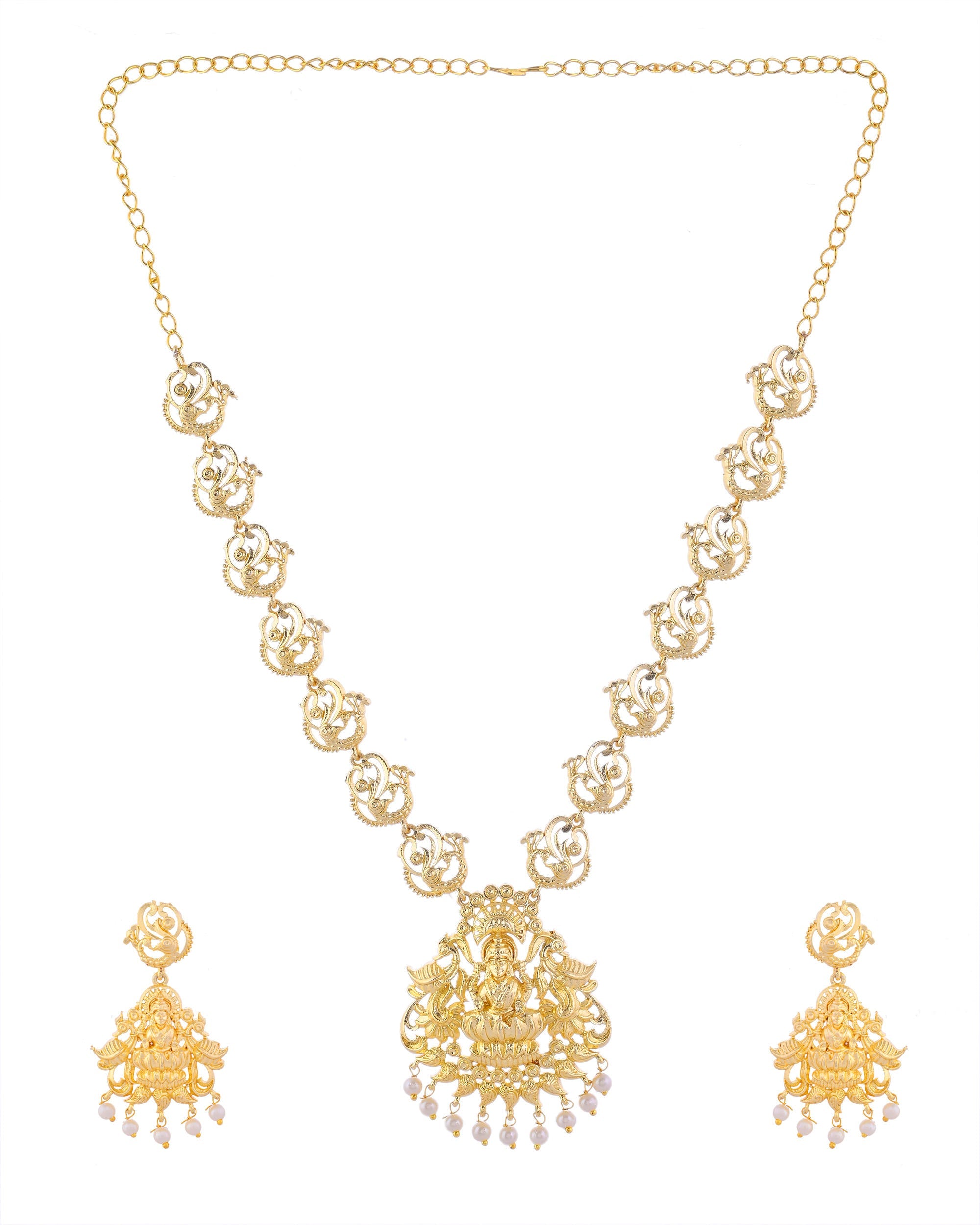 VOJ Gold-Polished Anti Tarnish Temple Jewellery Set