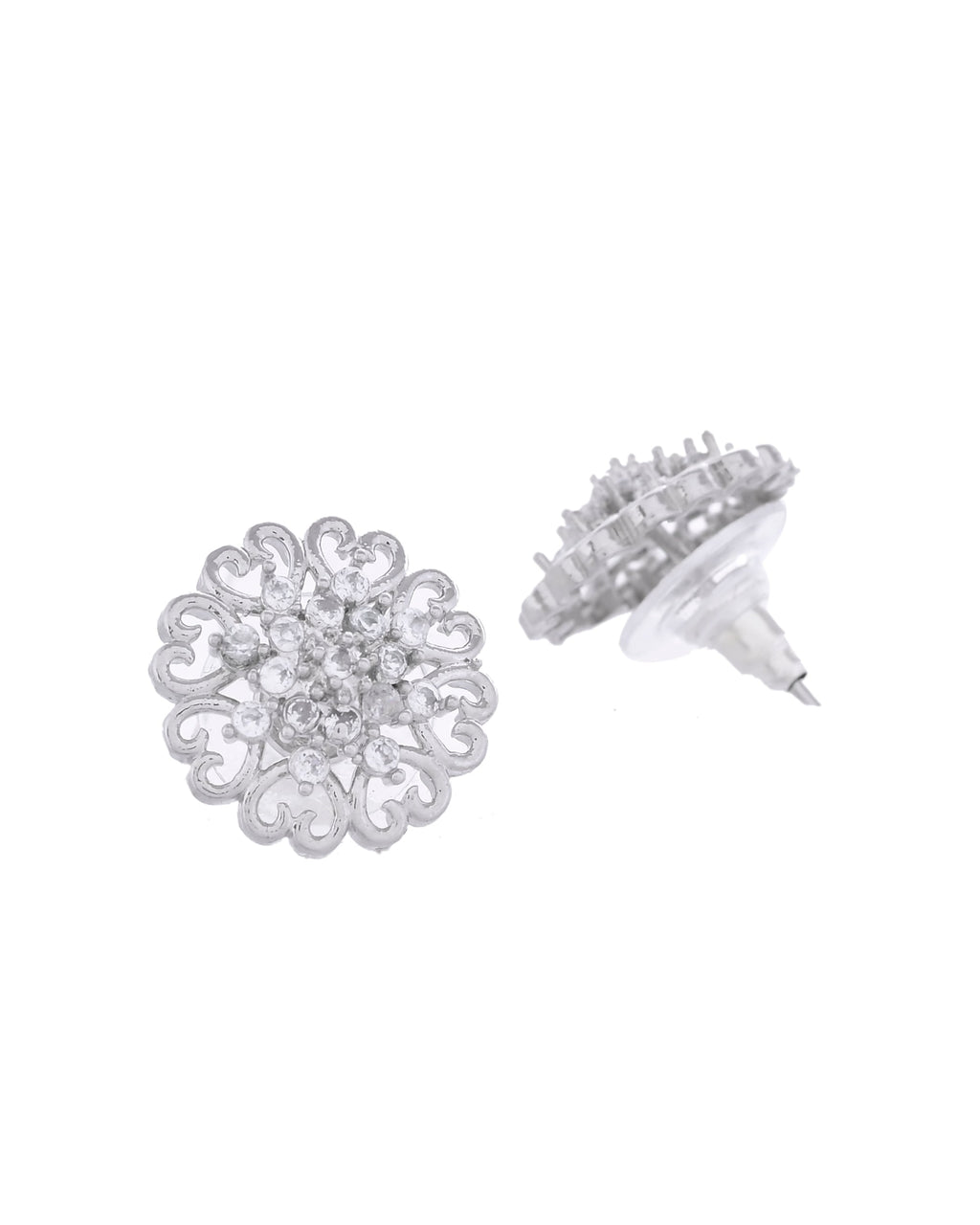 VOJ Silver Plated AD-Studded Flower Shape Stud Earrings - Distacart