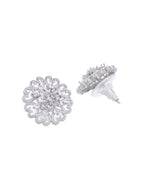 VOJ Silver Plated AD-Studded Flower Shape Stud Earrings - Distacart