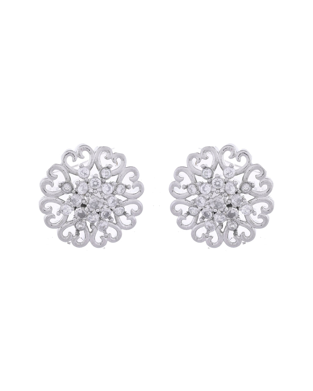 VOJ Silver Plated AD-Studded Flower Shape Stud Earrings - Distacart