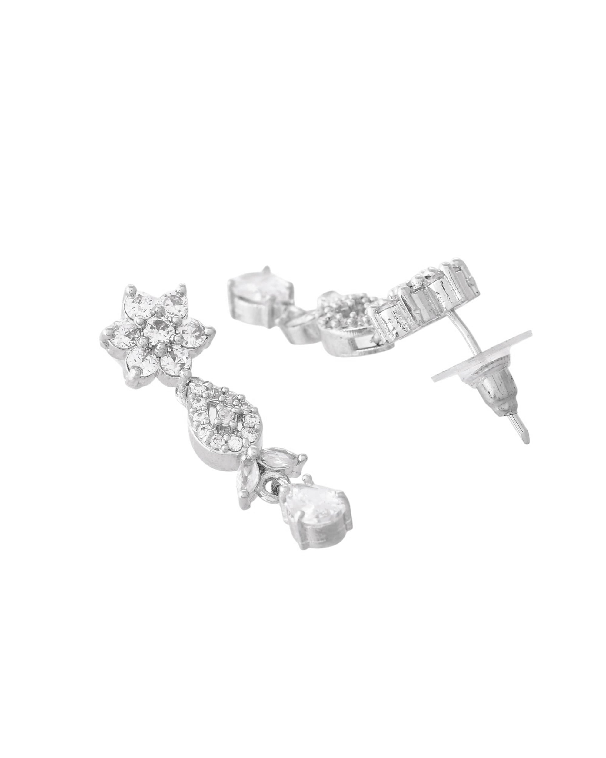 VOJ Silver Plated AD Studded Classic Jewellery Set