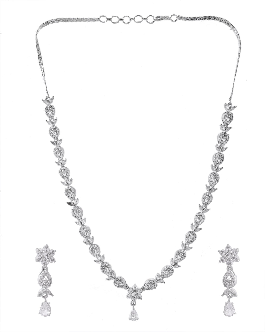 VOJ Silver Plated AD Studded Classic Jewellery Set