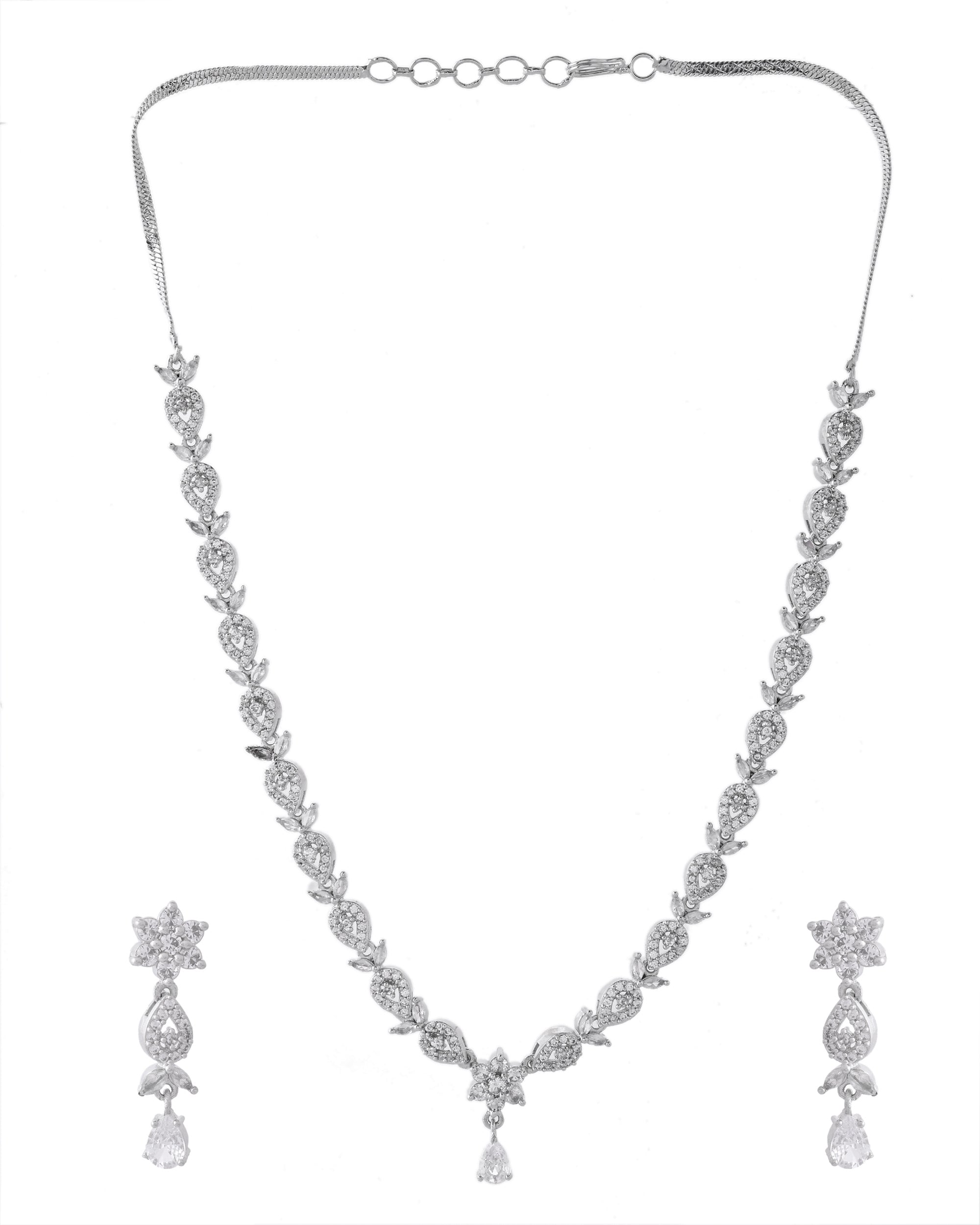 VOJ Silver Plated AD Studded Classic Jewellery Set